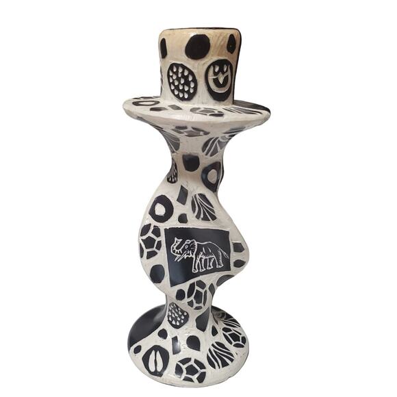 Earthbound Trading Co Ceramic Swirl Candlestick Elephant Lion Paw Made In Kenya - Picture 1 of 10